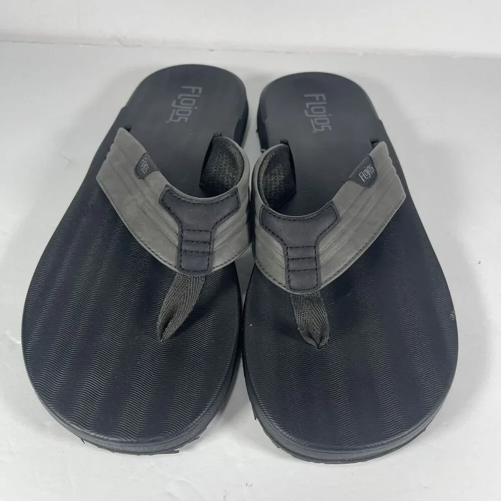 Flojos Men's Black Gray Thong Sandals Flip Flops Comfort Slides Size 12 Beach
